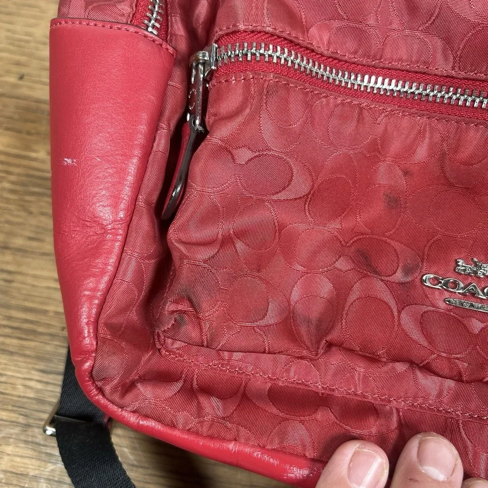 Coach Red Canvas Leather Backpack with Zipper Accents‎ Gold Hardware READ